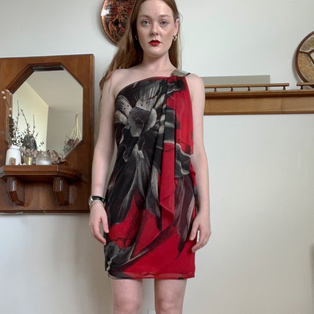 y2k Le Chateau Flower Overlay Mini Dress